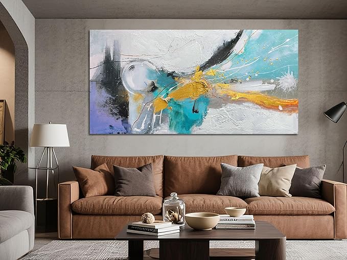 Arjun Large Abstract Wall Art Canvas for Living Room Black and White Painting for Mens Room Textured Hand Painted Modern Picture Bedroom Home Office Wall Decor, Framed Extra Large 58"x29"