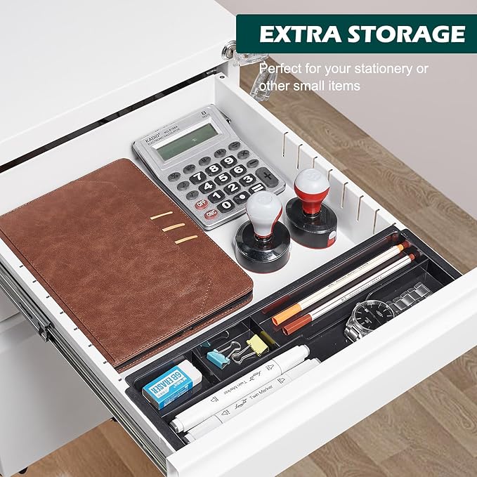 3 Drawer Mobile Locking File Cabinet,Anti-tilt Design Metal Vertical Filing Cabinet,Rolling Desk Filing Cabinet fits Letter/Legal Size for Home Office (White)