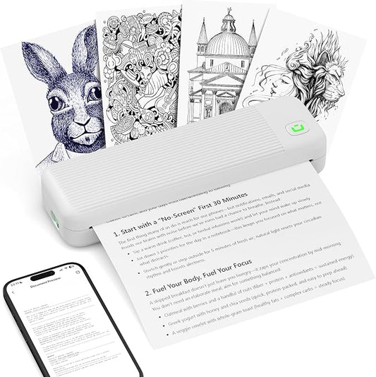 Portable Printer for Travel, Inkless Wireless Thermal Printer Compatible with iOS, Android, Laptop, Bluetooth Printers Supports 8.5"x11" US Letter for Office,Car,Home (White)