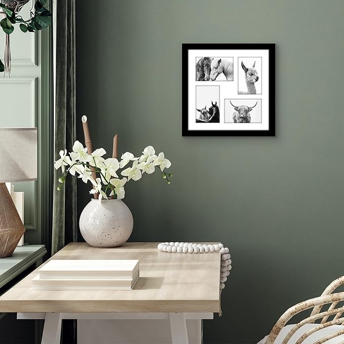 Americanflat 4x6 Collage Picture Frame with Shatter-Resistant Glass - Fits Four 4x6 Photos or Use as One 12x12 Picture Frame - Signature Collection - Collage Frames for Wall Display - Black