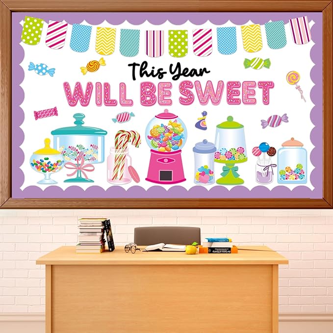 Candy Bulletin Board Set Sweet Candyland Classroom Bulletin Board Decorations Pink Gumball Machine Cutouts Classroom Decorations for Back to School Office Home Chalkboard Decor Wall Door