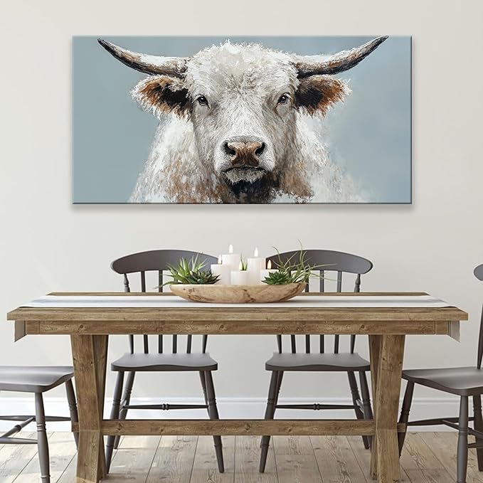 Suconvng Highland Cow Wall Art For Living Room Animal Canvas Art Wall Decor Print Rustic Farmhouse Cow Picture Cattle Painting Prints Artwork Picture For Bedroom Home Wall Decor 24x48 Inch