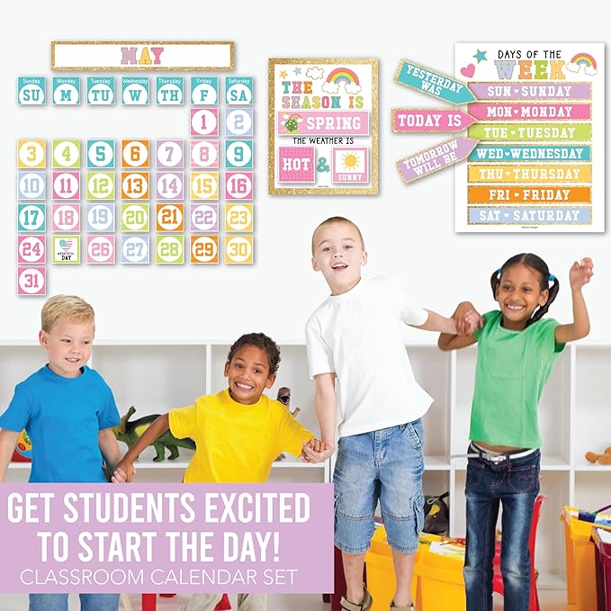 Hadley Designs Classroom Calendar Set Bulletin Board Decorations - Colorful School Calendar for Classroom Decor, Kindergarten Preschool Elementary Teacher Must Haves, Homeschool & Daycare Essentials