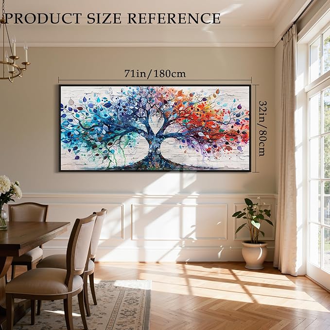 SERIMINO Oversized Large Tree of Life Wall Art for Living Room, Colorful Tree Painting Canvas Prints, Framed Artwork for Walls, Modern Nature Decor for Bedroom Office Hotel, 32"x71"