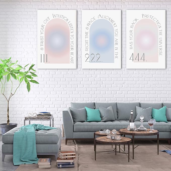 Colorful Gradient Aura Angel Numbers Poster Canvas Print Artwork Room Decor for Bedroom Aesthetic, 3 Piece Framed Inspirational Minimalist Art Paintings Decor for Bedroom Office 24"x36" x 3 Pcs