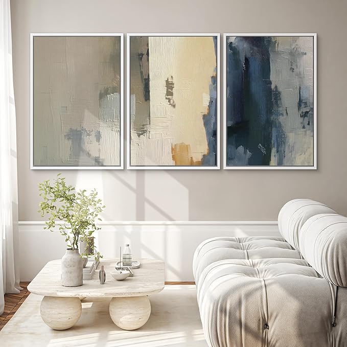 SIGNWIN Framed Canvas Print Wall Art Set Modern Neutral Color Block Abstract Illustrations Modern Art Decorative Boho Relax/Zen Nordic for Living Room, Bedroom, Office - 24"x36"x3 White