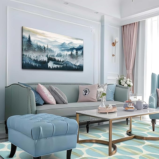 hyidecorart Canvas Wall Art For Living Room Large Wall Decor for Bedroom Home Decor Office Decorations Fog Forest Landscape Wall Painting Stretched And Framed Pictures Art Ready To Hang Works