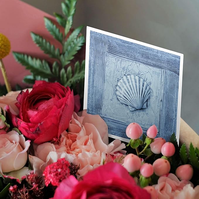 3dRose Blue Mixed Media Collage Art Painting With Sea Shell 6 Greeting Cards with envelopes
