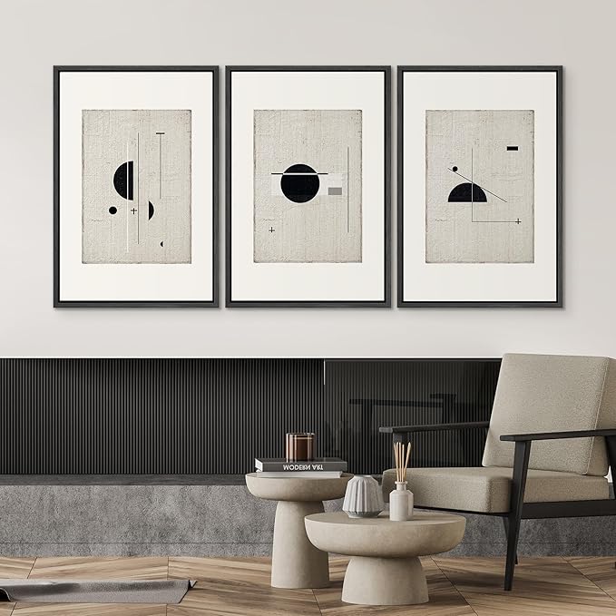 SIGNWIN Framed Canvas Print Wall Art Set Mid-Century Modern Geometric Polygons Abstract Shapes Illustrations Modern Art Decorative Minimal Duotone for Living Room, Bedroom, Office - 16"x24"x3 Black