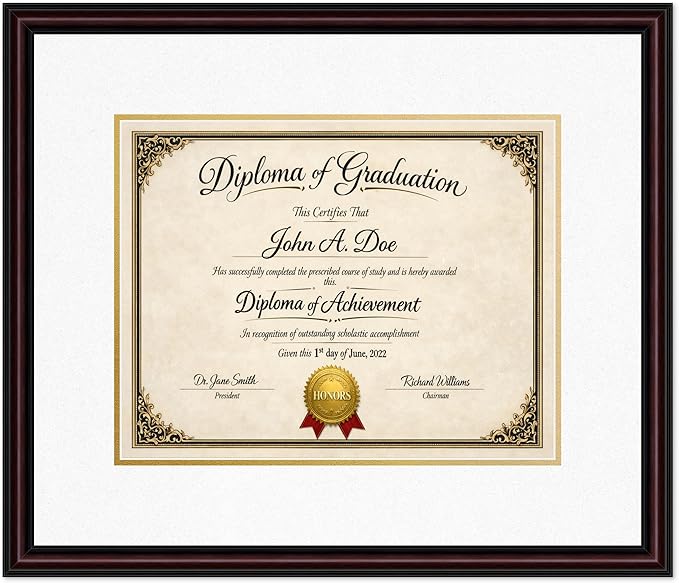 Diploma Frame Executive Brown with Oyster Shell Over Gold Double Mat - Fits 14 x 11 College Diploma (Modern) Wall Display Made in the USA