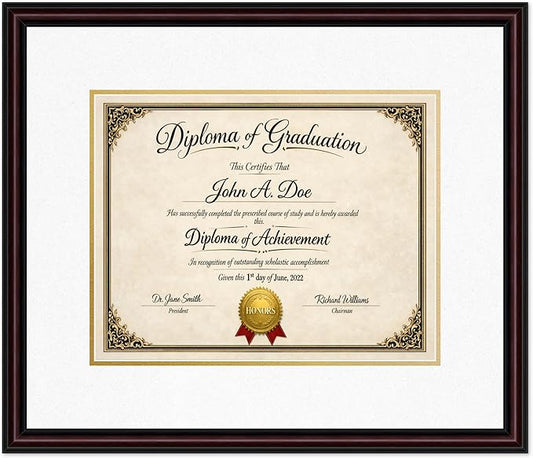 Diploma Frame Executive Brown with Oyster Shell Over Gold Double Mat - Fits 14 x 11 College Diploma (Modern) Wall Display Made in the USA