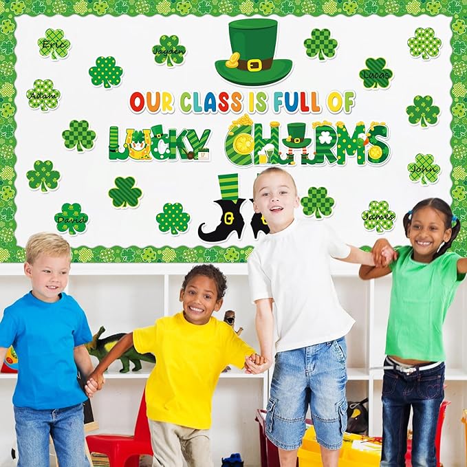 gisgfim St.Patrick Day Bulletin Board Decoration Set Lucky Shamrock Borders Cutouts for Party School Classroom Door Welcome Bulletin Board Craft Home Wall(St. Patrick's Day)