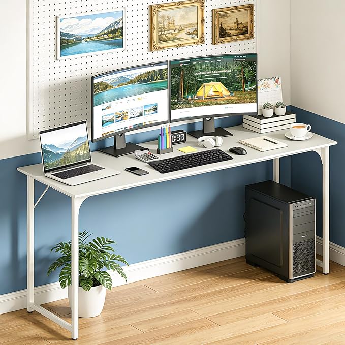 BestOffice Computer Desk,Home Office Desk, Modern Simple Style for Home Office Study Writing (White, 63 Inch)