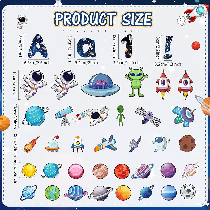 Kosiz Space Bulletin Board Decoration Set 118 ft Scalloped Bulletin Board Borders Classroom Poster Border Trim with 257 Pcs Letter Number Symbol Cutout for School Decor