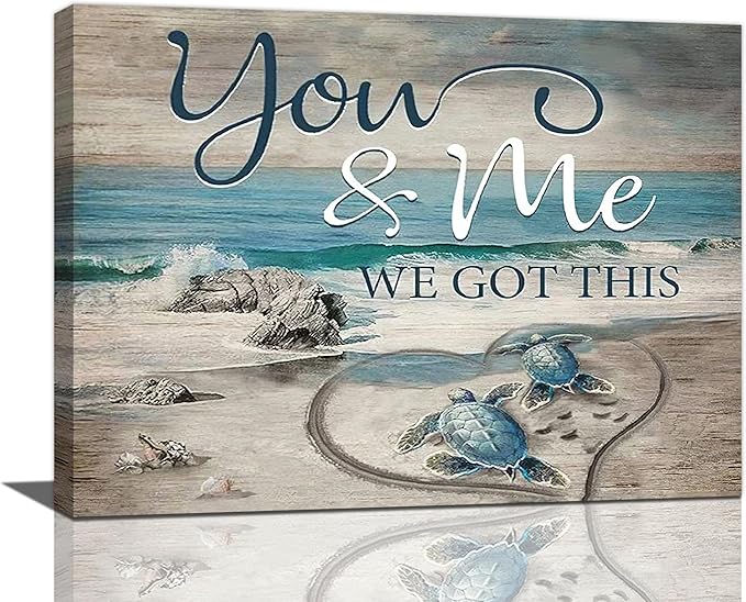 Beach Sea Turtle Bathroom Wall Art Coastal Turtle Love Pictures Wall Decor Ocean Nautical Canvas Seascape Painting Modern Artwork Home Decoration for Living Room Bedroom Office Framed 16"x12"