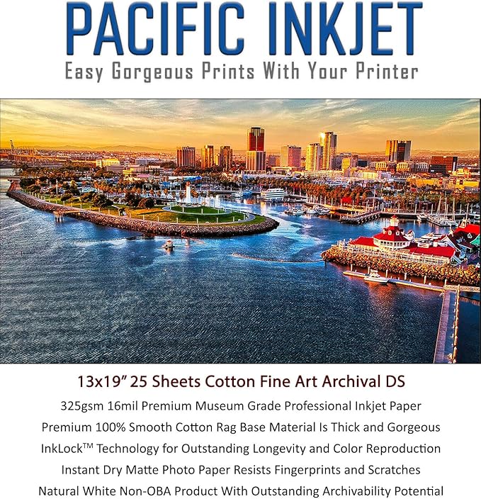 (13-x-19) 25 Sheets 100% Cotton Fine Art Matte Double Sided Inkjet Paper - 16mil 325gsm See Description for Compatibility Info Before Purchase - OBA Free Archival Grade Inkjet Media