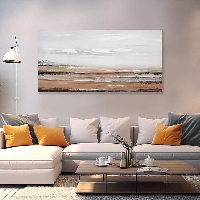 Framed Abstract Wall Art Wall Decor Modern Canvas Abstract Wall Art Brick-Red and Greyish White for Living Room Bedroom Dining Room Home Office Decor 24"x48"