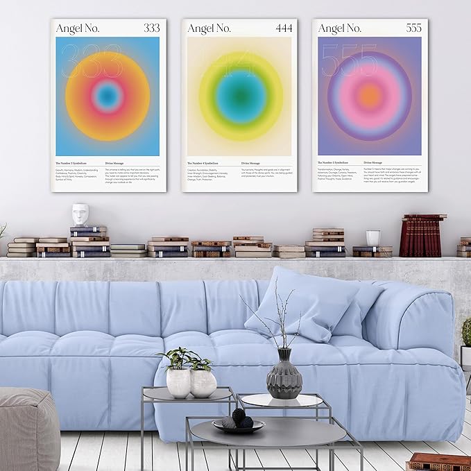 Colorful Gradient Aura Angel Numbers Poster Canvas Print Artwork Room Decor for Bedroom Aesthetic, 3 Piece Framed Inspirational Minimalist Art Paintings Decor for Bedroom Office 20"x30" x 3 Pcs