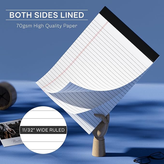 Legal Pads 8.5 x 11 Writing Pads, 3 Pack Note Pads 8.5 x 11 Wide Ruled Pads of Paper, Micro Perforated Notepad 8.5'' x 11'' Lined Paper Pads, Thickness Paper with Strong Cardboard, 30 Sheets per Pad