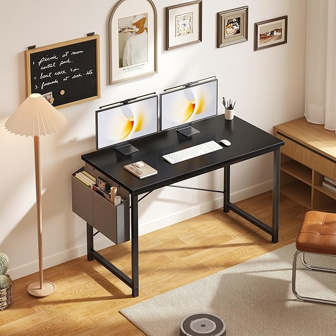 OLIXIS Computer Desk 47 Inch Home Office Desks for Small Spaces, Gaming Writing Study Work Table with Storage Bag for Bedroom, Black