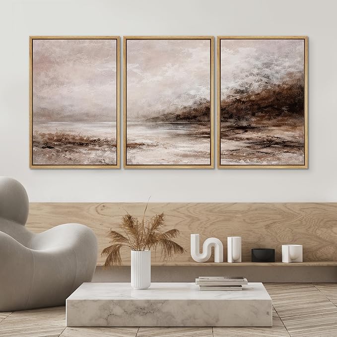 SIGNWIN Framed Canvas Print Wall Art Set Hazy Autumn Shores Illustrations Decorative Relax/Calm Zen for Living Room, Bedroom, Office - 16"x24"x3 NATURAL