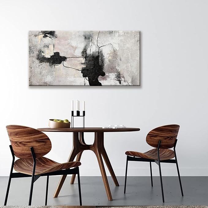 QSQ Black And Off-White Abstract Wall Art Minimalist Canvas Art Wall Decor Paintings Artwork For Walls Modern Abstract Art Prints Picture For Bedroom Hallway Office Home Wall Decor 20" W x 40" L