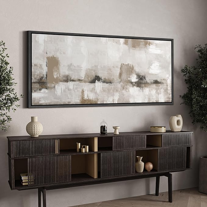 SIGNFORD Extra Large Framed Canvas Neutral Abstract Landscape in Earthy Tones Illustrations Modern Art Calm Warm for Living Room, Bedroom, Office - 60"x30"
