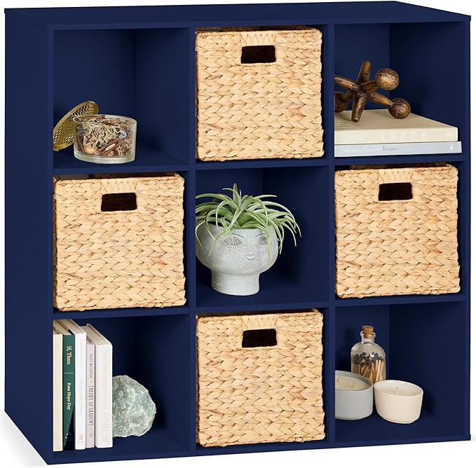 Best Choice Products Kids Bookcase 9-Cube Storage Organizer, 11in Shelf Opening, Bookshelf, Toy Storage, Customizable w/ 3 Removable Back Panels – Navy