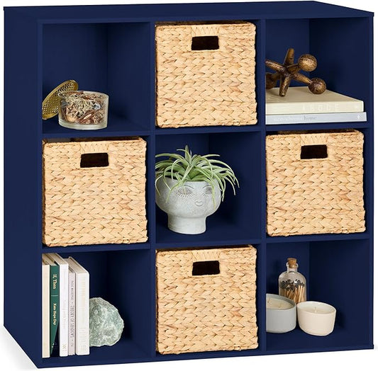 Best Choice Products Kids Bookcase 9-Cube Storage Organizer, 11in Shelf Opening, Bookshelf, Toy Storage, Customizable w/ 3 Removable Back Panels – Navy