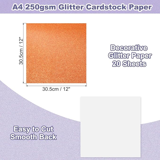 PATIKIL 20Sheets Orange Glitter Cardstock, 12x12In Glitter Paper Card Stock Shiny Scrapbook 250gsm Sparkly Paper Large Shimmer for Crafts Scrapbook DIY Art Wedding Party