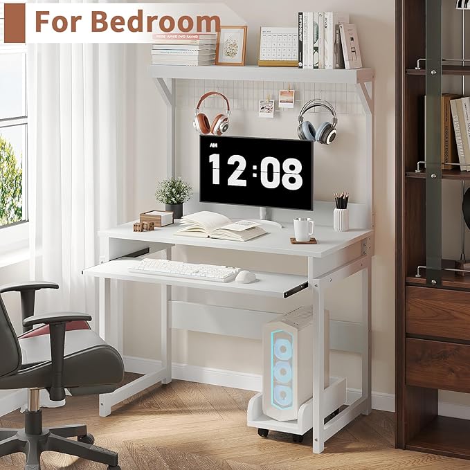 ALISENED 31.5" Small Computer Desk with Hutch, Office Desk Study Table Writing Desk Workstation PC Table for Home Office, Space Saving Design