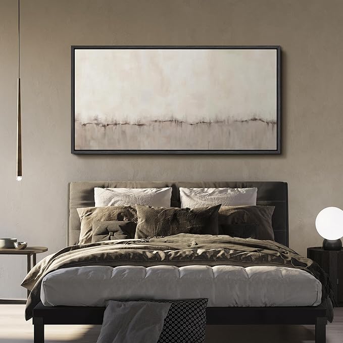 SIGNFORD Extra Large Framed Canvas Minimalist Neutral Soundwave Abstract Illustrations Modern Art for Living Room, Bedroom, Office - 60"x30"