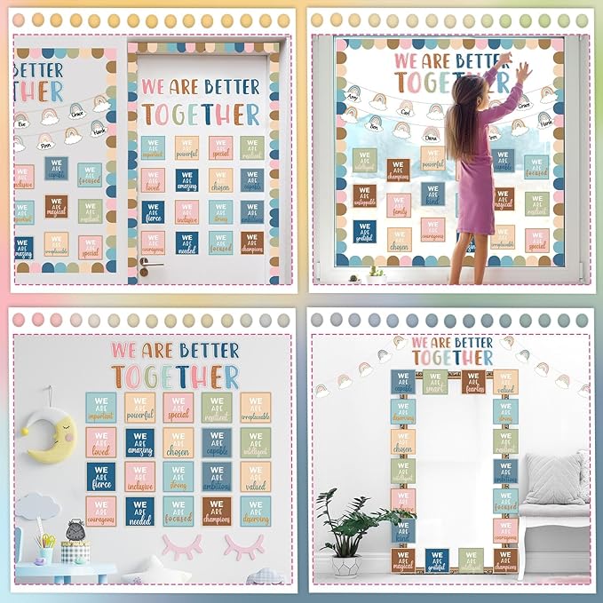 Boho Affirmation Station Bulletin Board Set Motivational Together We are Better Bulletin Board Inspirational Positive Sayings Cutouts Classroom Decor for Back to School Decor Wall Door