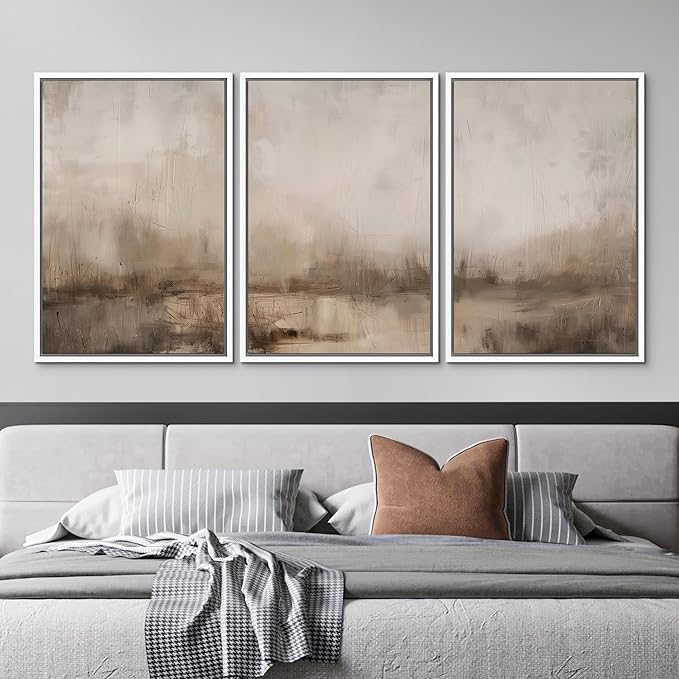 MUDECOR Framed Wall Art Print Set Minimalist Abstract Landscape Misty Horizons Illustrations Modern Art Decorative Chic for Living Room, Bedroom, Office - 24"x36"x3 White