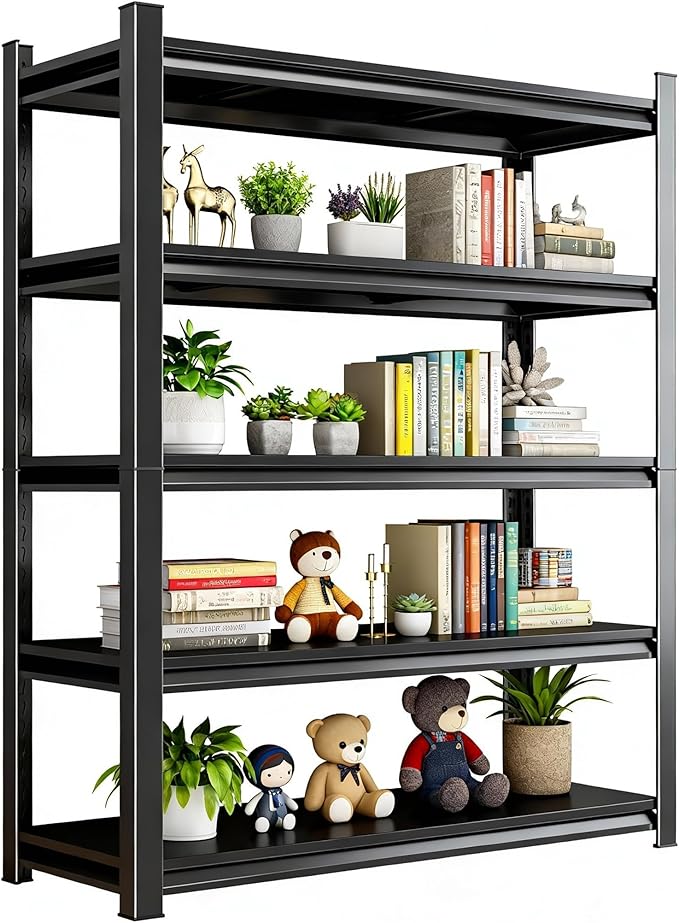 40" W*78" H Book Shelf，5 Tier Metal Wide Bookshelf，Heavy Duty Book Shelfs，Adjustable Shelving Unit，Tall Bookcase，Industrial Bookshelf for Living Room，Bedroom，Office and Library