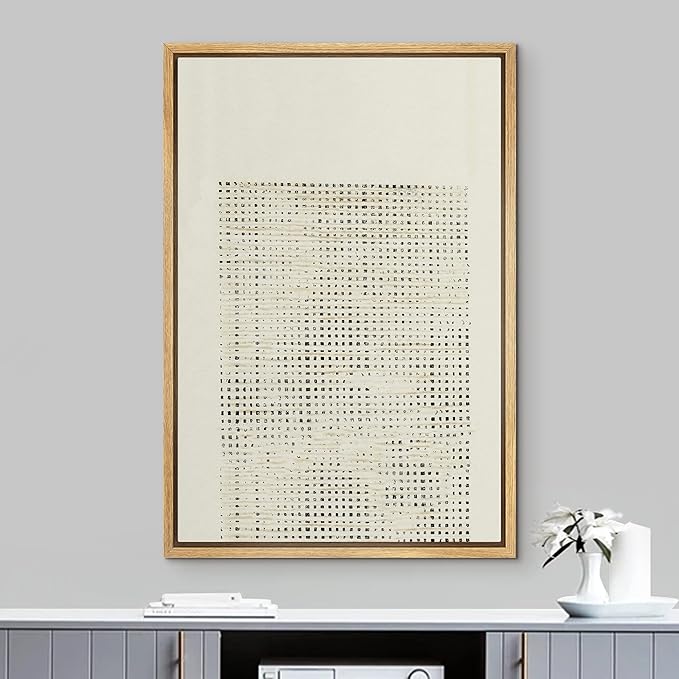 IDEA4WALL Framed Canvas Print Wall Art Distressed Tan Grunge Geometric Pattern Abstract Shapes Illustrations Modern Art Contemporary Relax/Calm for Living Room, Bedroom, Office - 24"x36" Natural