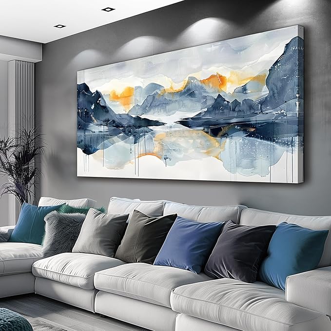 FUHAIHUA Canvas Wall Art For Living Room Framed Home Decorations For Bedroom Aesthetic Office Wall Decor Abstract Pictures Artwork Watercolor Ink Painting Contemporary 20x40 In