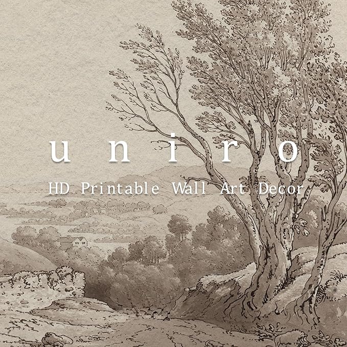 uniro Retro Sketch Neutral Wall Art for Home Decor, Farmhouse Landscape Tree Sketch Wall Painting Canvas Prints, Rustic Nature Canvas Prints Antique Moody Neutral Landscape Oil Painting Vintage Art Pictures for Bedroom Bathroom Decor( 8" x 10"-UNFRAMED)