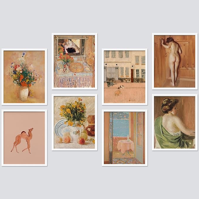 SIGNWIN Framed Poster Bathroom Decor 11"x14"x 8 White, Wall Art Room Decor Multicolor for Living Room, Bedroom, Office Pastel Landscape Flowers Female Portrait Vintage Illustrations Bohemian