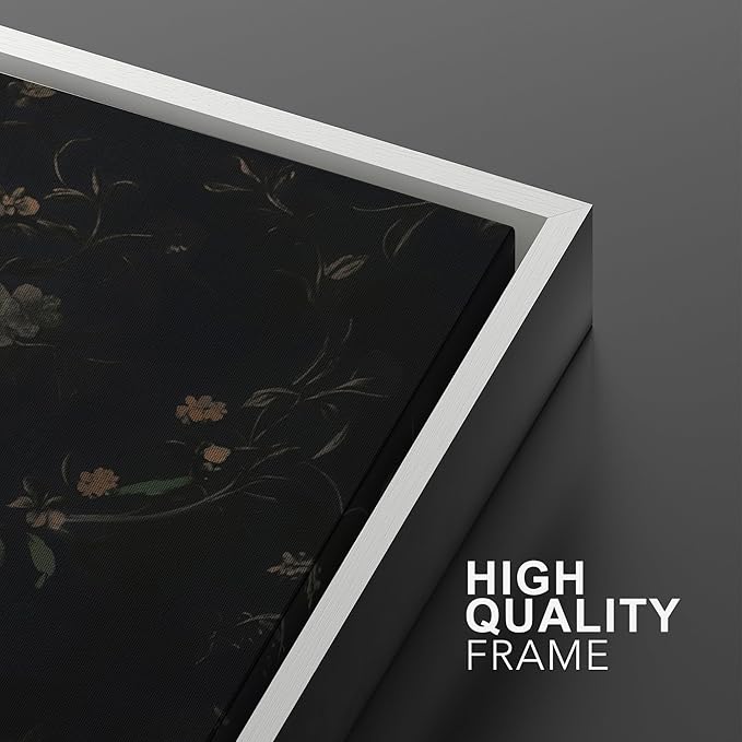 SIGNWIN Framed Canvas Print Wall Art Set Dark Vintage Floral Moody Botanical Modern Art Minimal Boho Relax/Calm for Living Room, Bedroom, Office - 24"x36"x2 White