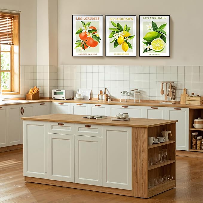 SERIMINO Fruit Botanical Wall Art for Kitchen, Lemon Prints Framed Canvas Wall Decor for Floral Dining Room Farmhouse, Watercolor Paintings Room Decor Aesthetic 3 Piece Set, 20"X28"