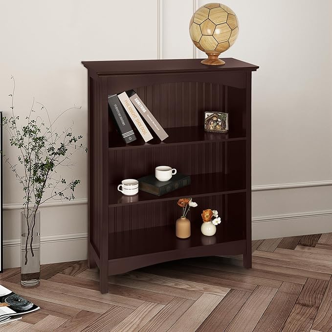 eHemco 3 Tier Bookcase with 2 Arched Supports, 40 Inches, Cherry
