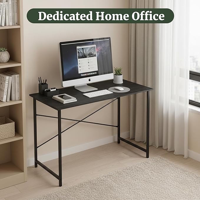 Computer Desk 40 Inch, Simple Home Office Desk Study Writing Table, Sturdy Metal Frame, Scratch-Resistant MDF Desktop for Bedroom Dorm Workspace Small Space, Black