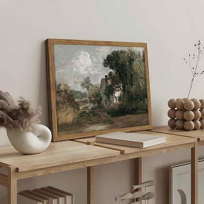 Framed Vintage Landscape Wall Art Set of 2, Rustic Farmhouse Field Canvas Wall Decor Paintings, Retro Nature Country Artwork Prints Pictures for Living Room Bedroom Home Decor 16x24 Inch