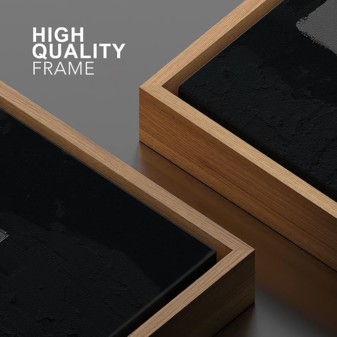 SIGNWIN Framed Canvas Print Wall Art Black Geometric Color Field Gray Square Abstract Shapes Illustrations Minimalism Contemporary Nordic Decorative for Living Room, Bedroom, Office - 16"x24" Natural