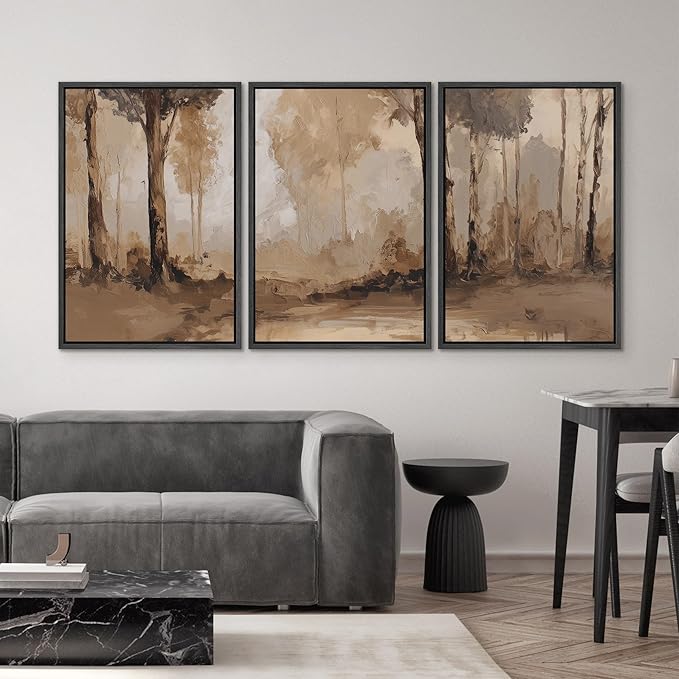 SIGNWIN Framed Canvas Print Wall Art Set Warm Neutral Woodland Trees Abstract Illustrations Modern Art Decorative Nordic Abstract for Living Room, Bedroom, Office - 16"x24"x3 Black