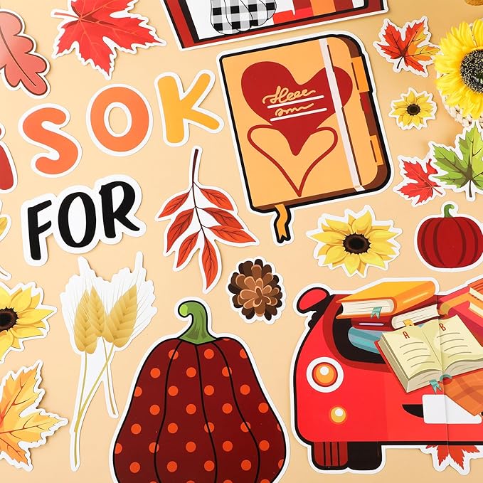 gisgfim Fall Bulletin Board Decorations Set Fall Thanksgiving Pumpkin Classroom Paper Cutouts Falling for Books Pumpkin Maple Leaf Bulletin Board Decor fo Home School Library Chalkboard Wall