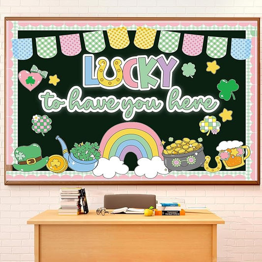 St. Patrick's Day Bulletin Board Decorations Set with Borders Lucky to Have You Here Classroom Decor for Teachers Cute St. Patrick's Day Cutouts for Class School Classroom Bulletin Board Decoration
