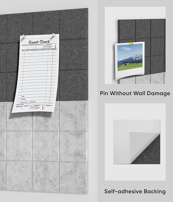 Large Cork Board for Walls 36" x 24", 6 Pack Felt Wall Tiles with Push Pins for Office Home, Pin Board Bulletin Board for Photo Pictures, Gradual Gray