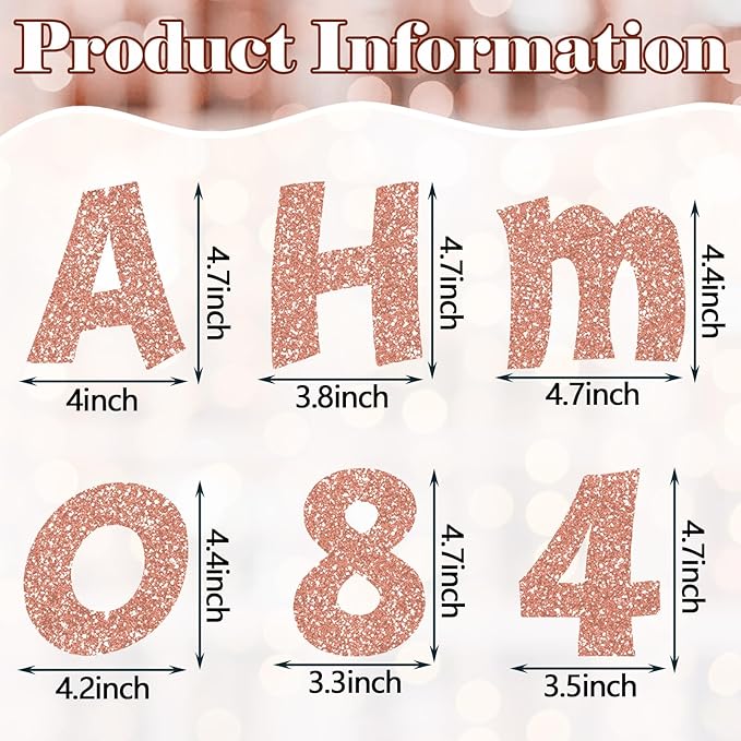 Colarr 216 Pcs Glitter Bulletin Board Letters for Classroom Number Alphabet Punctuation Symbol Cutout 4'' Die-Cut Poster Letter with Adhesive Dot School Party Holiday Decor Display(Rose Gold)